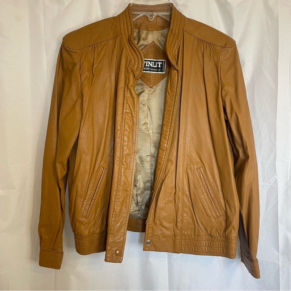 WINLIT LISTEFF FASHIONS Women’s Brown Tan Vintage Leather Zip Jacket Size 11-12